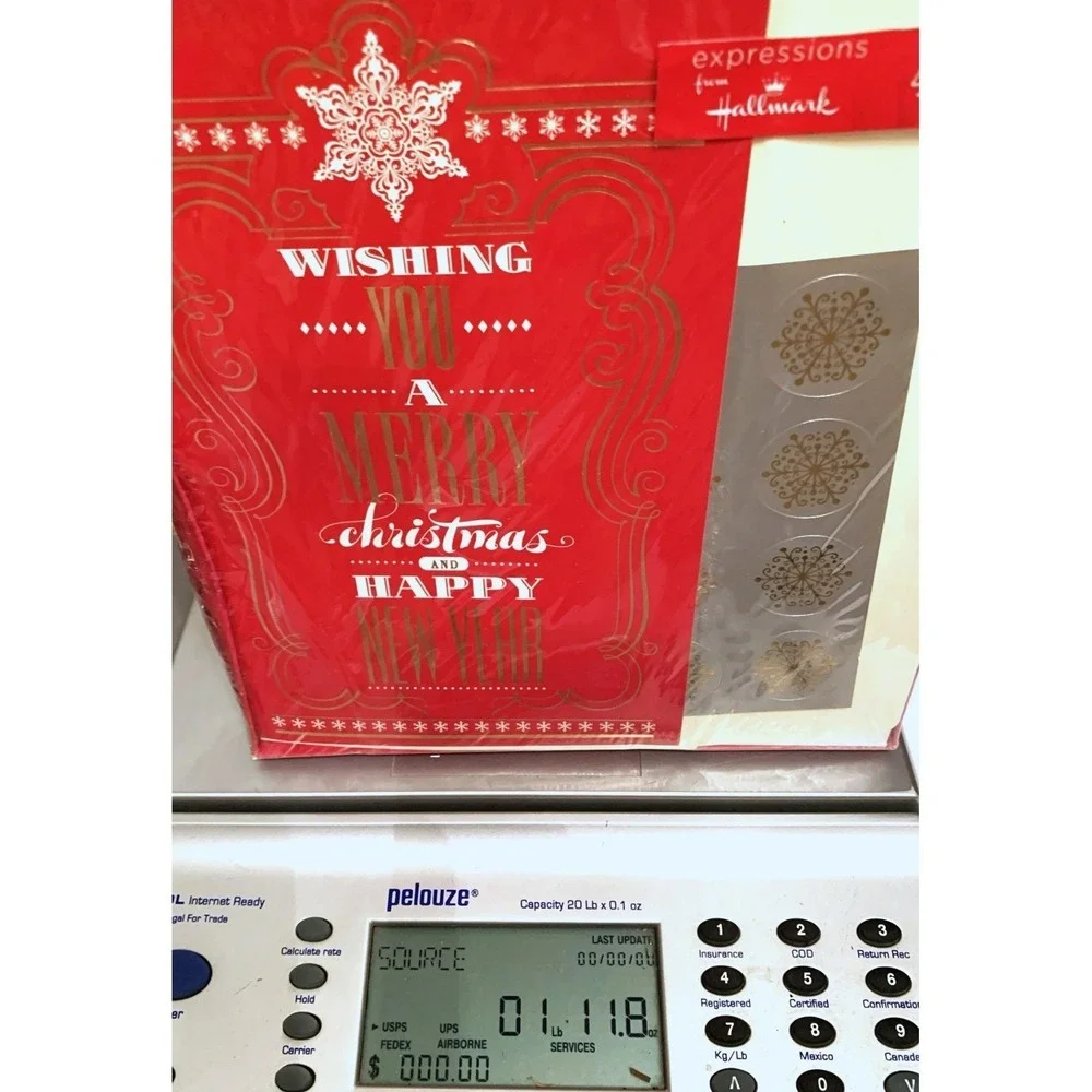 Hallmark 40 ct Merry Christmas Cards Gold Red Old Type Script Seals ENV 5x8 NOS